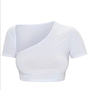 Pretty Little Thing White Asymmetrical Cropped Top